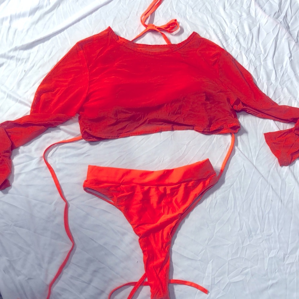 Orange 3 piece swimsuit